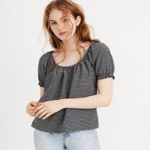 Madewell Texture & Thread Pullover Top Black and Off-White Stripe Sz Small